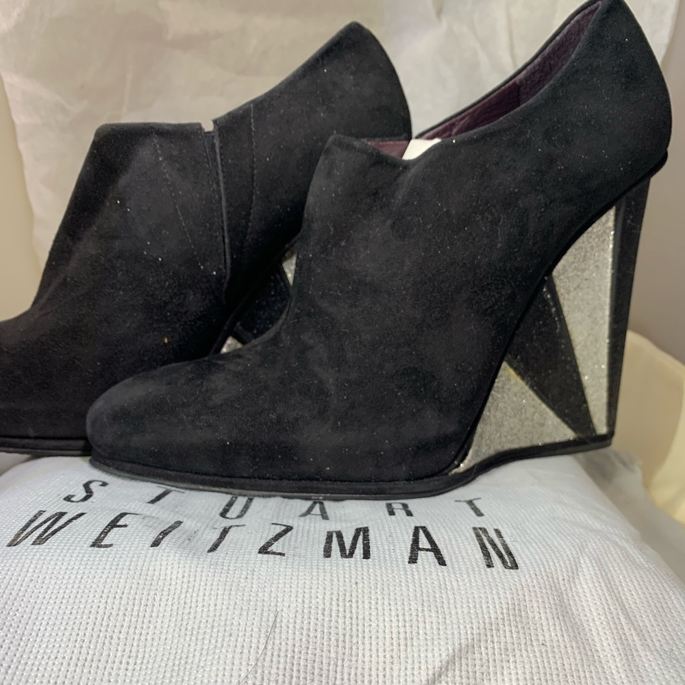 Stuart Weitzman Black Suede and Glitter heel boots!
